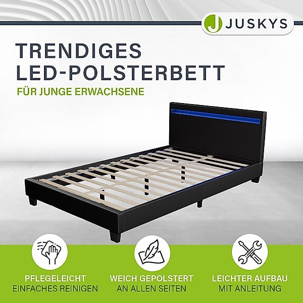 Juskys Polsterbett Paris, 120x200 cm, LED-Licht, weiches Kopfteil, inkl. Ka günstig online kaufen