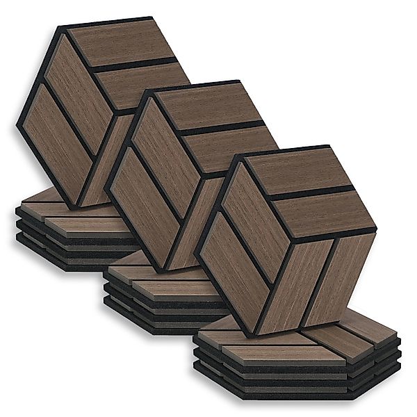 Homestyle4u Akustikpaneele 30 x 26 cm 12 Stück Braun Hexagon Wandpaneele Ho günstig online kaufen