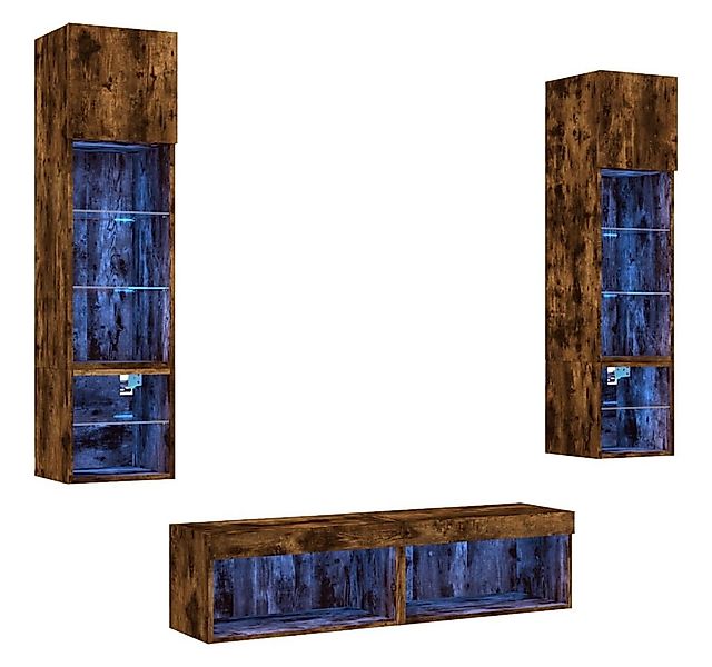 vidaXL TV-Wand 6-tlg. Wohnwand mit LED-Beleuchtung Räuchereiche Holzwerksto günstig online kaufen