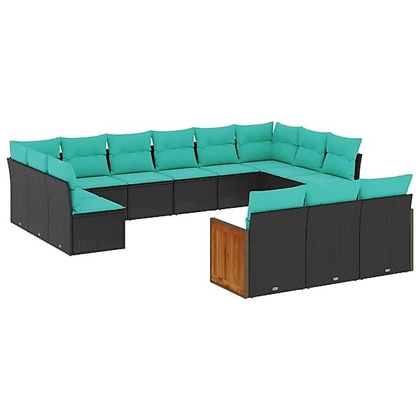 vidaXL 13-Tlg Gartensofa-Set mit Kissen Schwarz Polyrattan 3228136 günstig online kaufen