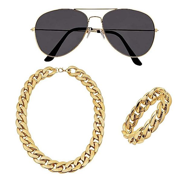 Boland Verkleidungsmaske Pimp Kostümset - Goldene Halskette Armband Brille günstig online kaufen