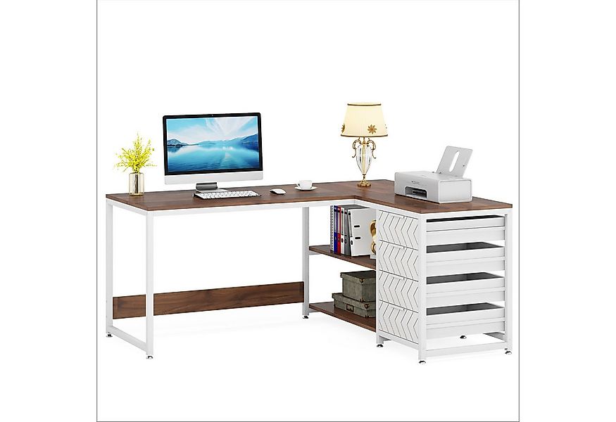 Tribesigns Eckschreibtisch Schreibtisch mit Regalen, L-förmiger Computertis günstig online kaufen