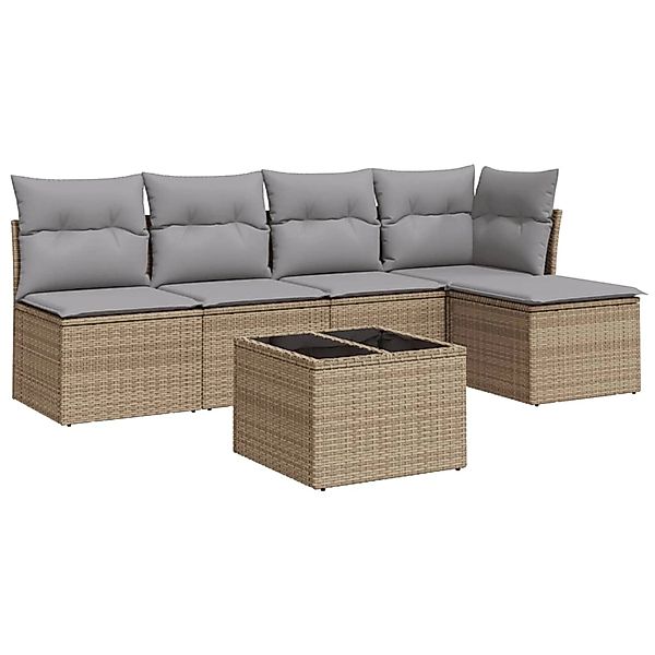 vidaXL 6-Tlg Garten-Sofagarnitur mit Kissen Beige Poly Rattan 3249368 günstig online kaufen