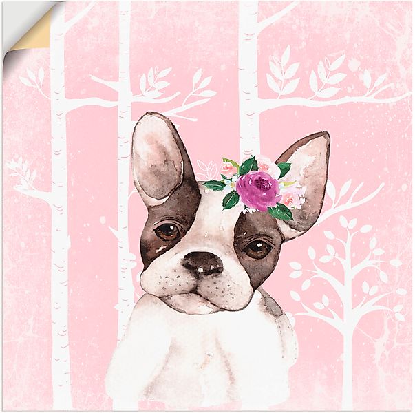 Artland Wandbild »Mops Hund mit Blumen im pink Wald«, Tiere, (1 St.), als P günstig online kaufen