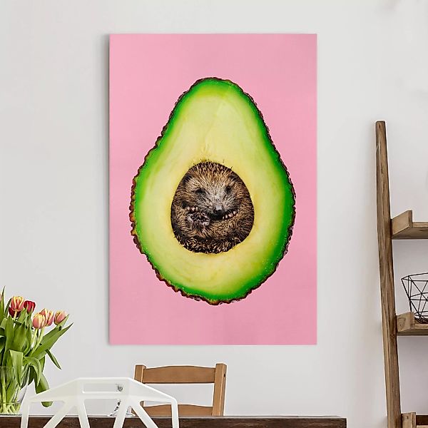 Leinwandbild - Hochformat Avocado mit Igel günstig online kaufen