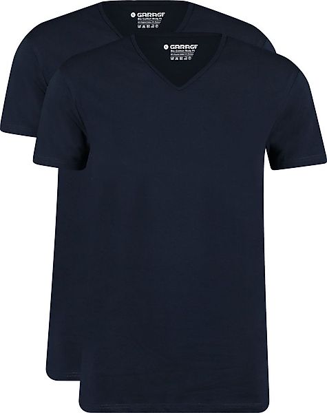 Garage 2-Pack Basic T-shirt Bio V-Ausschnitt Dunkelblau - Größe S günstig online kaufen
