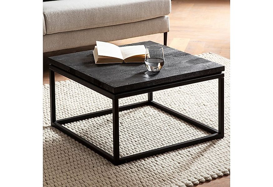 FINEBUY Couchtisch Couchtisch quadratisch 60cm Massivholz schwarz Wohnzimme günstig online kaufen