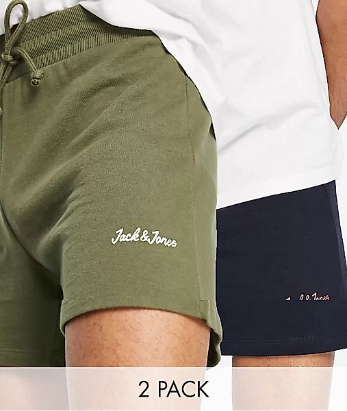Jack & Jones Originals – Shorts mit Logo in Marineblau und Khaki im 2er-Pac günstig online kaufen