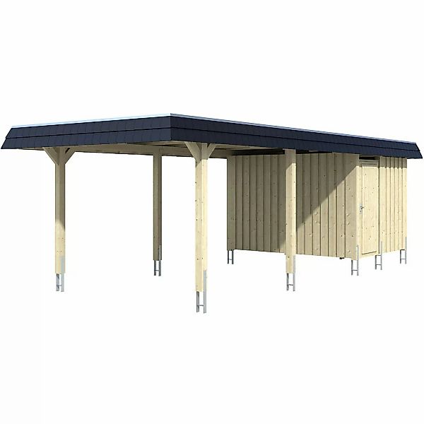 Skan Holz Carport Wendland Natur + Anbau 362 x 870 cm EPDM-Dach Blende Schw günstig online kaufen