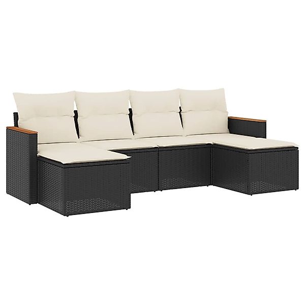 vidaXL 6-Tlg Garten-Sofagarnitur mit Kissen Schwarz Poly Rattan 3258619 günstig online kaufen
