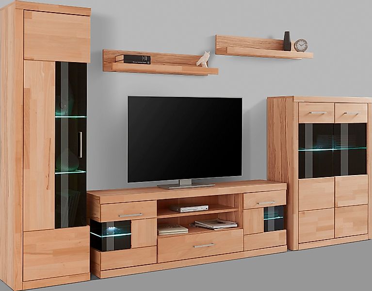 Home affaire Wohnwand "Ribe,Set-5 St.,Oberplatten massiv,viel Stauraum", (S günstig online kaufen
