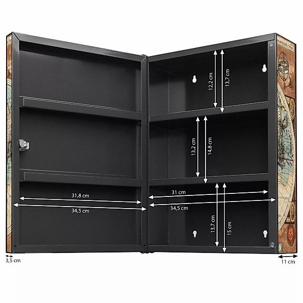 Banjado XXL Medizinschrank Abschliessbar 35x46x15cm Arzneischrank Anthrazit günstig online kaufen