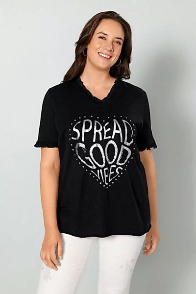 MIAMODA Rundhalsshirt T-Shirt Herz-Druck Fransen günstig online kaufen