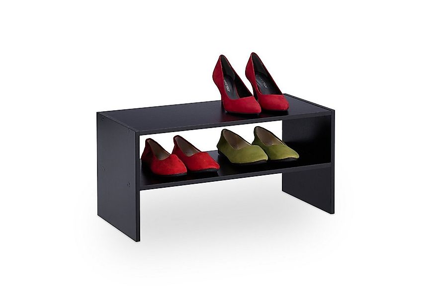 relaxdays Schuhregal Schwarzes Schuhregal mit 2 Ablageflächen günstig online kaufen
