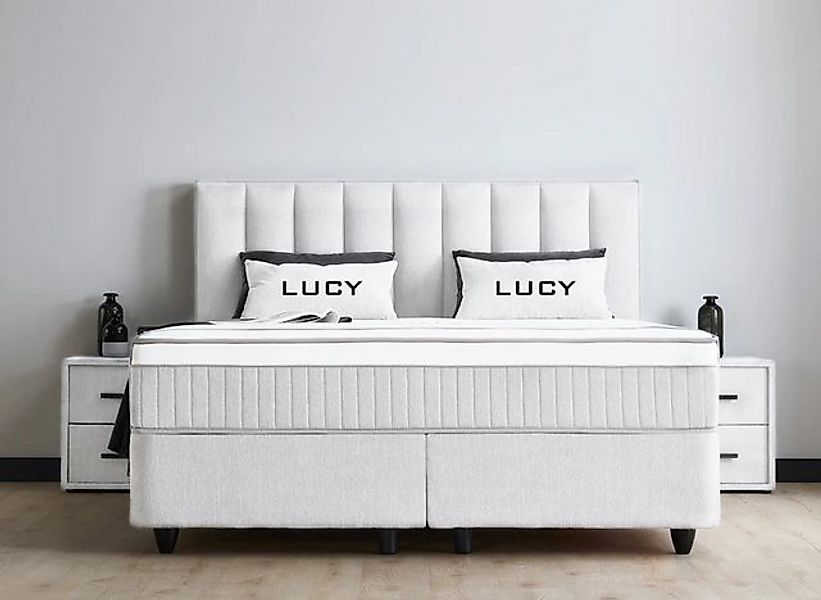 abc bedding Boxspringbett Komfortbett LUCY mit Bouclé Stoff in Creme, Voll- günstig online kaufen