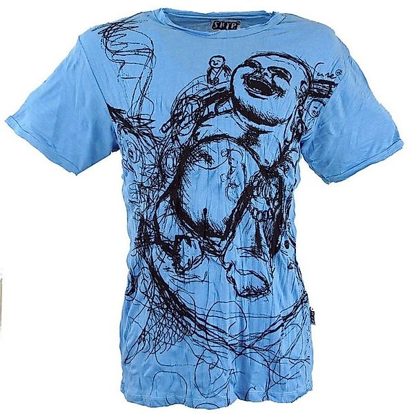 Guru-Shop T-Shirt Sure Herren T-Shirt Happy Buddha - hellblau Festival, alt günstig online kaufen