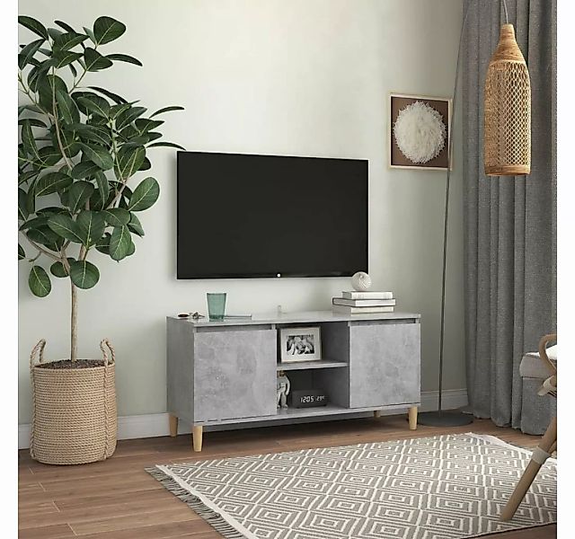 furnicato TV-Schrank mit Massivholz-Beinen Betongrau 103,5x35x50 cm günstig online kaufen