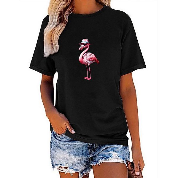 PYL Print-Shirt Damen Sommer Kurzarmbluse Locker Flamingo Print-Shirt günstig online kaufen