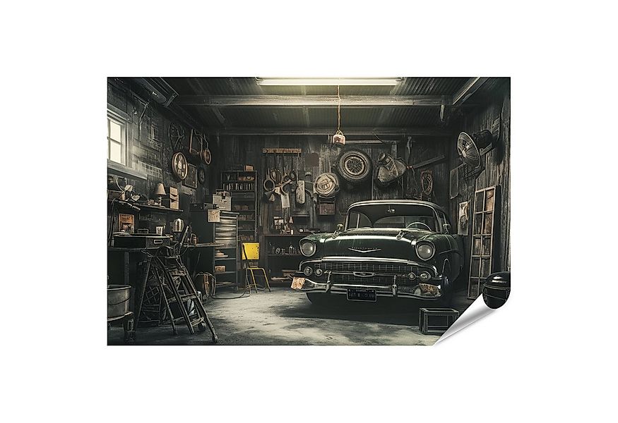 islandburner Poster Oldtimer Werkstatt Charme Im Retro Garage Ambiente Wand günstig online kaufen