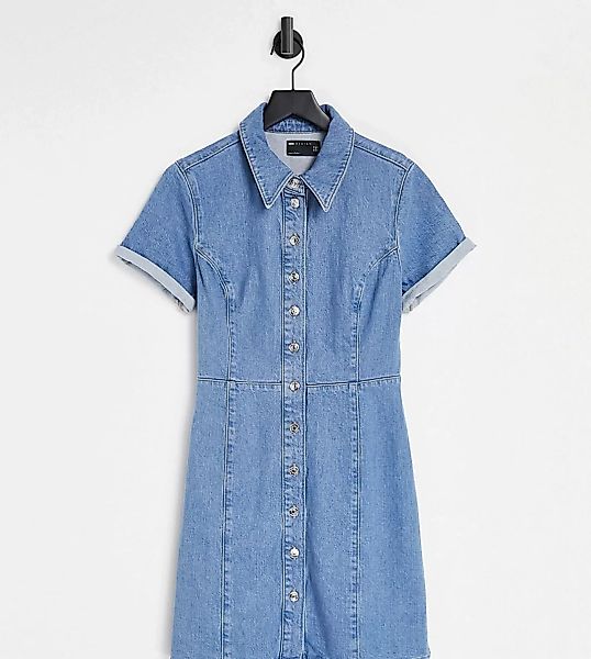 ASOS DESIGN Tall – Figurbetontes Hemdkleid aus Denim in mittlerer Waschung- günstig online kaufen