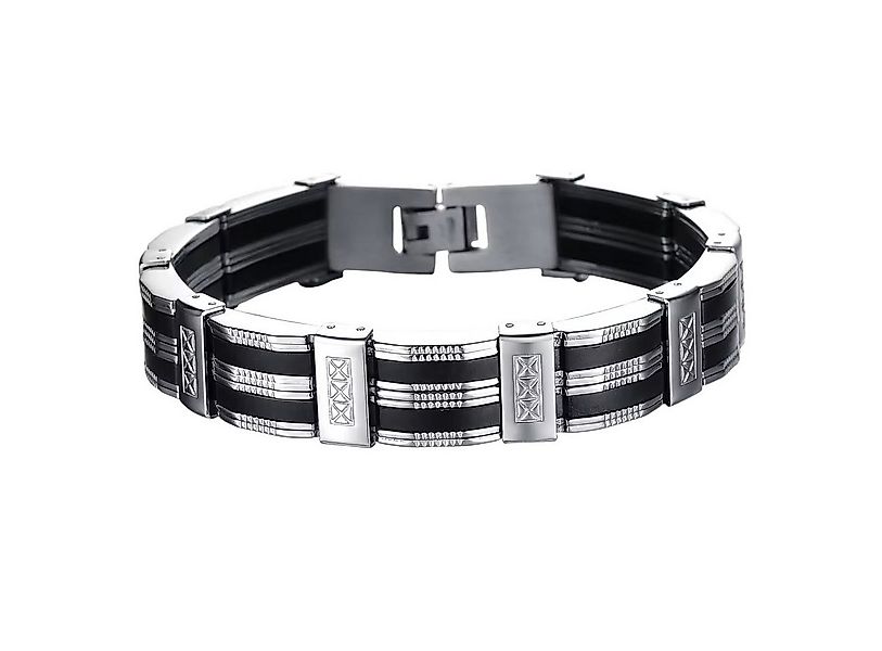 KARMA Armband Herren Edelstahl Silikon Silber Schwarz 21 cm (Geschenk für I günstig online kaufen