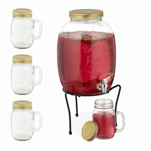relaxdays Getränkespender Set mit Gläsern transparent günstig online kaufen