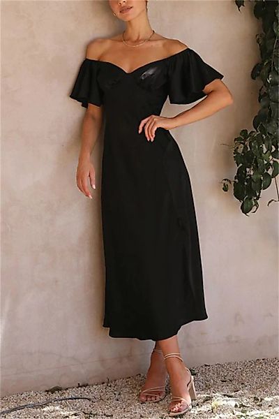 RUZU UG Dirndl Kleid lässig Damen Kurzarm sexy plissiert U-Boot-Ausschnitt günstig online kaufen