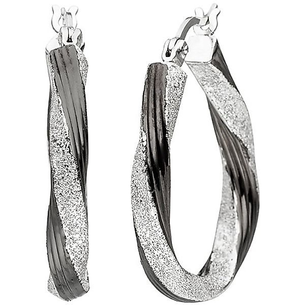 SIGO Creolen gedreht oval 925 Sterling Silber schwarz bicolor Ohrringe günstig online kaufen
