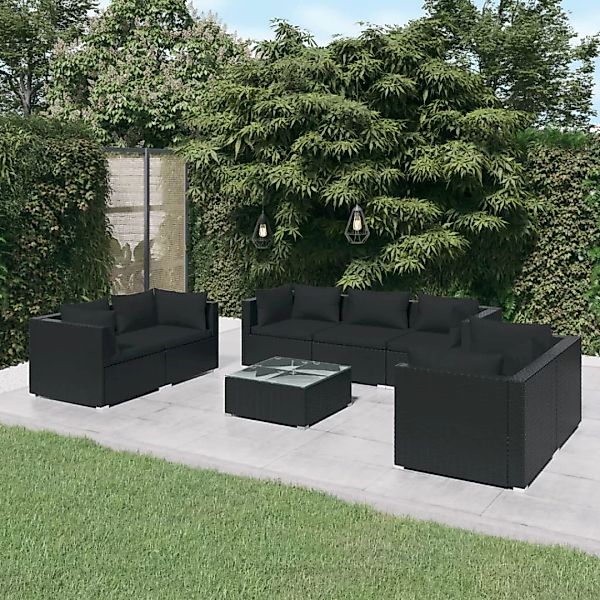 Vidaxl 8-tlg. Garten-lounge-set Mit Kissen Poly Rattan Schwarz günstig online kaufen