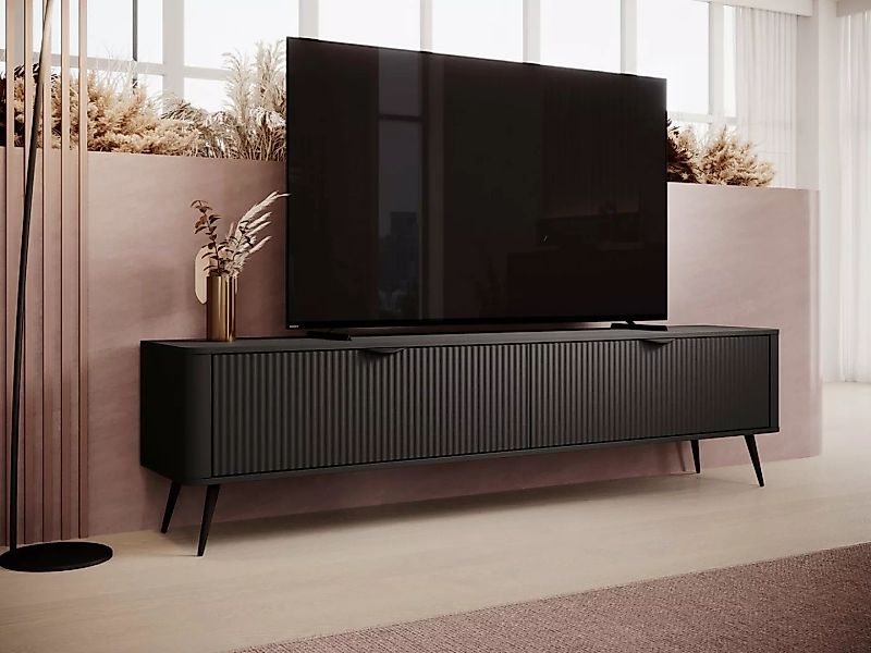 Compleo TV-Schrank BELLO zweitürig, Modern Wohnzimmer, gerifflete Front günstig online kaufen