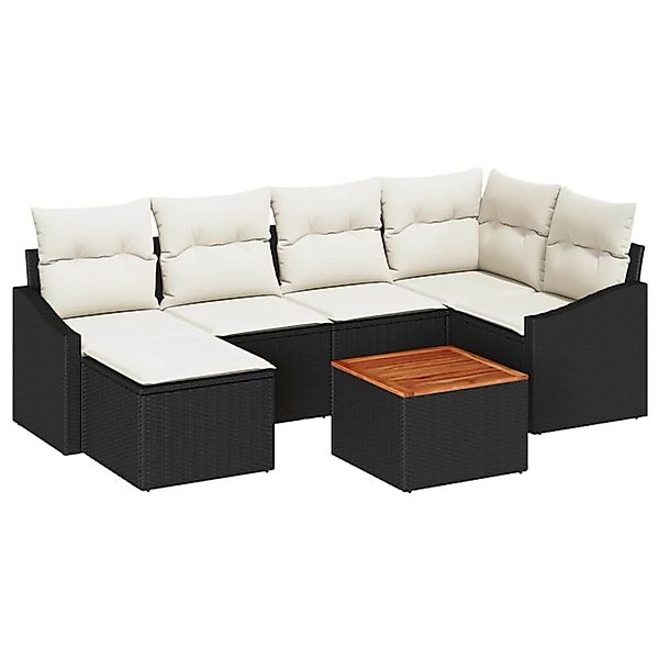 vidaXL Garten-Sofa-Set mit Kissen 7-Tlg Schwarz Poly Rattan 3347852 günstig online kaufen