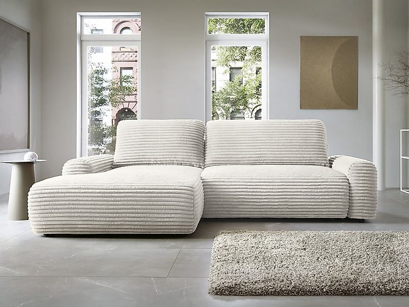 Goldstoff Ecksofa MOUNIR 270 cm, L-Form Schlafsofa mit Schlaffunktion und B günstig online kaufen