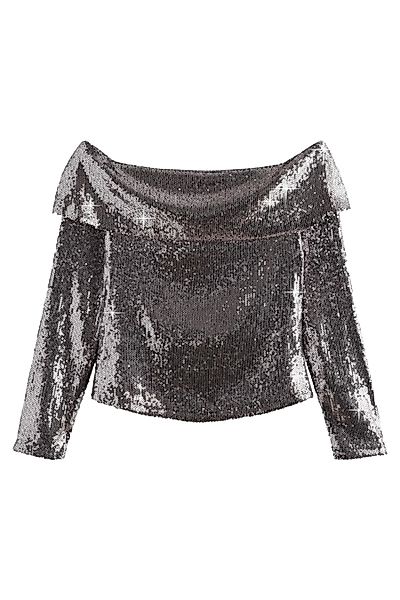 Next Paillettenshirt Langärmeliges Bardot-Oberteil mit Pailletten günstig online kaufen
