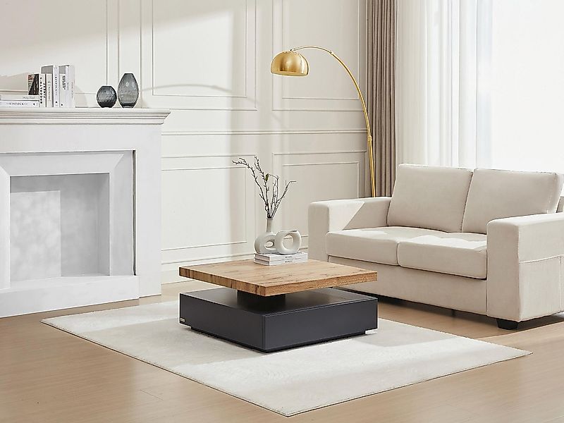 Couchtisch drehbar - 1 Schublade - MDF - Anthrazit & Holzfarben - KYRIA günstig online kaufen