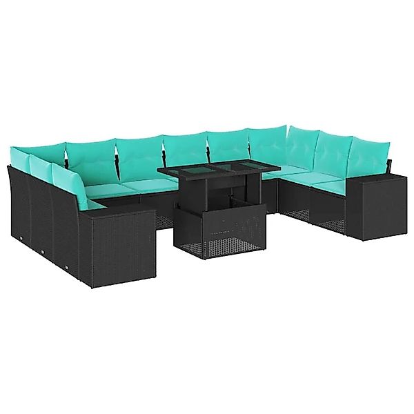 vidaXL 11-Tlg Gartensofa-Set mit Kissen Schwarz Polyrattan 3269407 günstig online kaufen