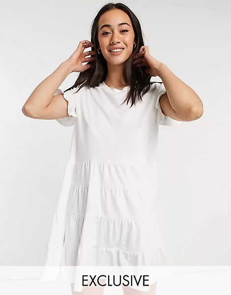Esmee – Exklusives gestuftes Mini-Strandkleid aus Jersey in Weiß günstig online kaufen