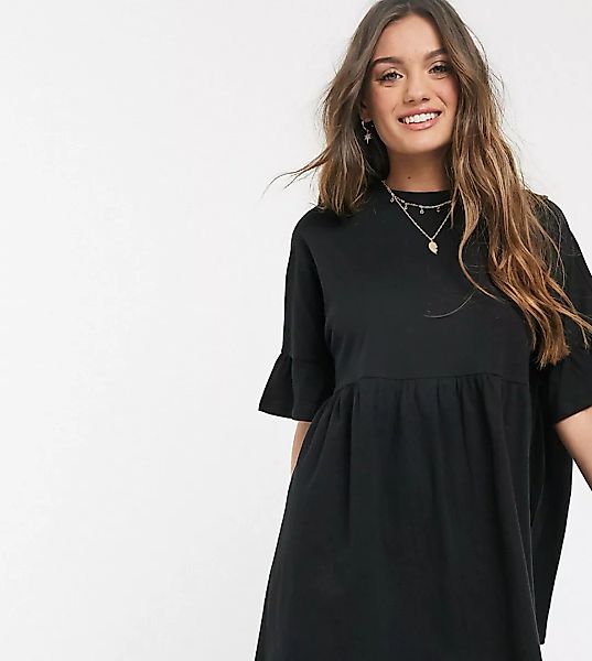 ASOS DESIGN Petite – Extrem übergroßes, schwarzes Hängerkleid mit gerafften günstig online kaufen