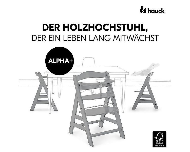 Hauck Hochstuhl Alpha Plus Grey, Mitwachsender Holz Baby Kinderhochstuhl mi günstig online kaufen