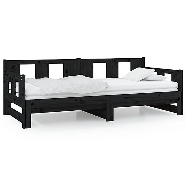vidaXL Bett, Tagesbett Ausziehbar Schwarz Massivholz Kiefer 2x(80x200) cm günstig online kaufen
