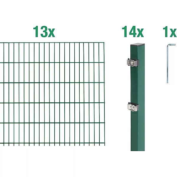 Metallzaun Grund-Set Doppelstabmatte verz. Grün beschichtet 13 x 2 m x 1,2 günstig online kaufen