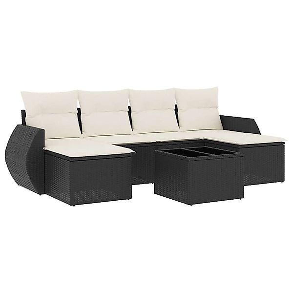 vidaXL 7-Tlg Garten-Sofagarnitur mit Kissen Schwarz Poly Rattan 3254063 günstig online kaufen