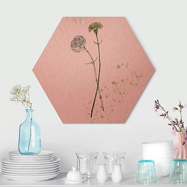 Hexagon-Alu-Dibond Bild Blumen Botanisches Aquarell - Nelke günstig online kaufen