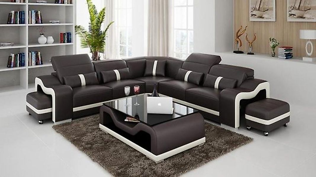 JVmoebel Ecksofa XXL Leder Wohnlandschaft Garnitur Sofagarnitur 3+2+1 mit U günstig online kaufen