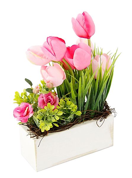 my home Gestecke "Tulpen Wildrosen und Gras", Im Topf, aus Holz, Blumendeko günstig online kaufen