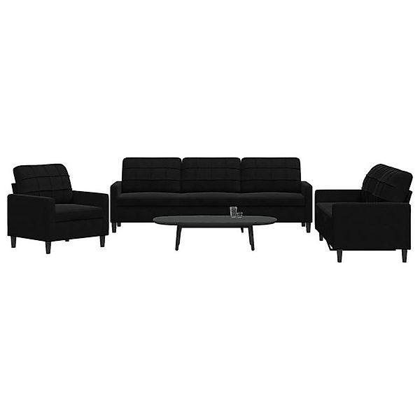 vidaXL Sofa, 3-tlg. Sofagarnitur mit Kissen Schwarz Samt günstig online kaufen
