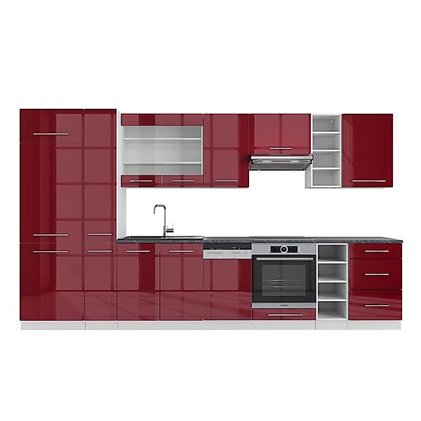 Vicco Fame-Line Küchenzeile Bordeaux Hochglanz/Weiß 355 cm ohne Arbeitsplat günstig online kaufen