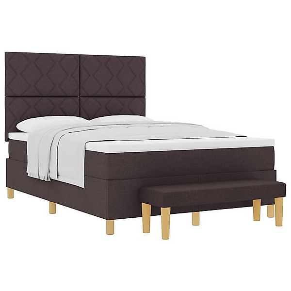 vidaXL Bett Boxspringbett mit Matratze & Bank Dunkelbraun 140x200 cm Stoff günstig online kaufen