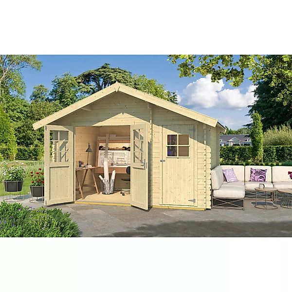 Weka Holz-Gartenhaus Brixen mit Satteldach Natur B x T: 370 cm x 250 cm günstig online kaufen