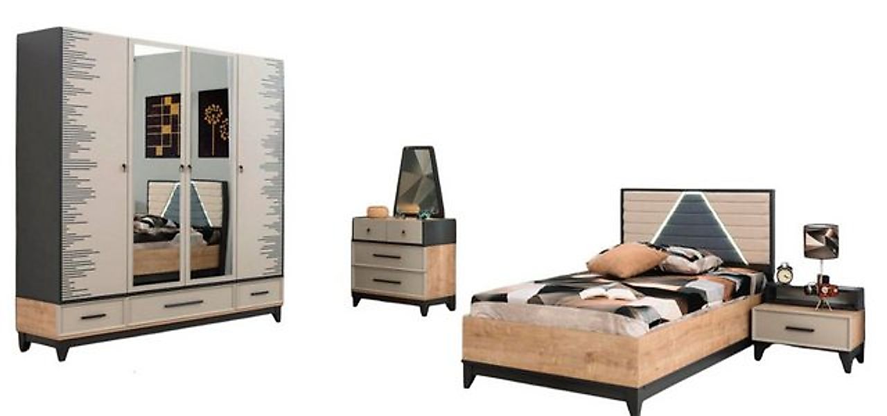 Xlmoebel Kinderbett Kindermöbelset Jugendbett Schrank Holz Braun 5-teilig ( günstig online kaufen