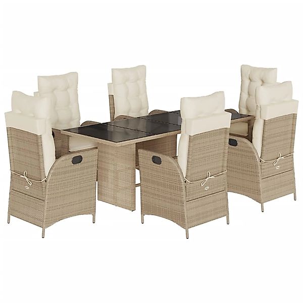 vidaXL 7-Tlg Garten-Essgruppe mit Kissen Beige Poly Rattan 3213124 günstig online kaufen